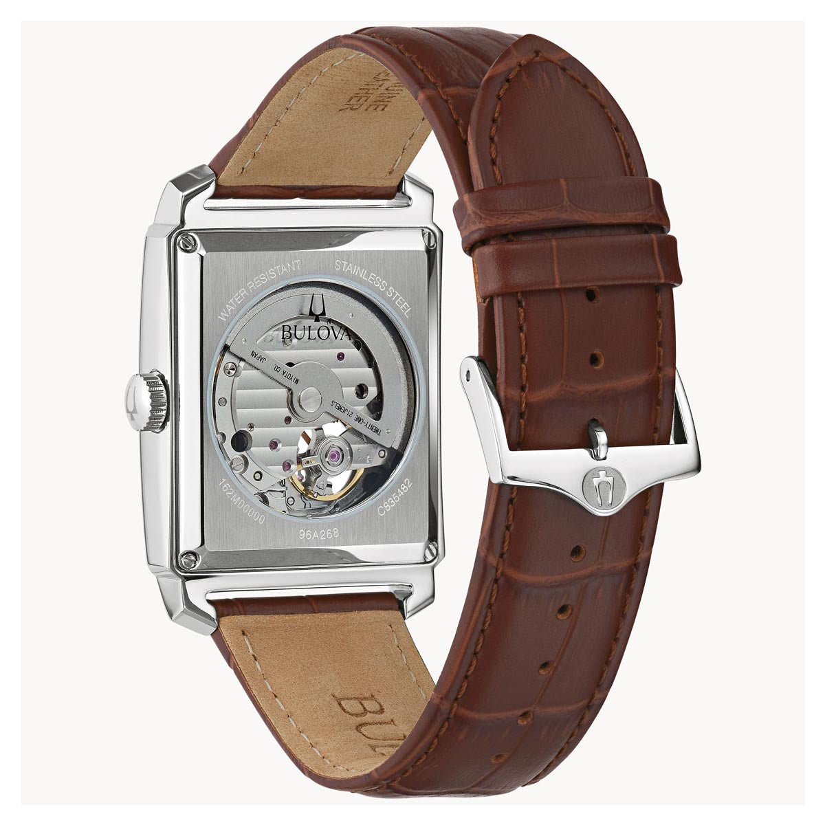 Bulova Sutton Mens Watch with Silver Toned  Dial and Brown Leather Strap (automatic movement)