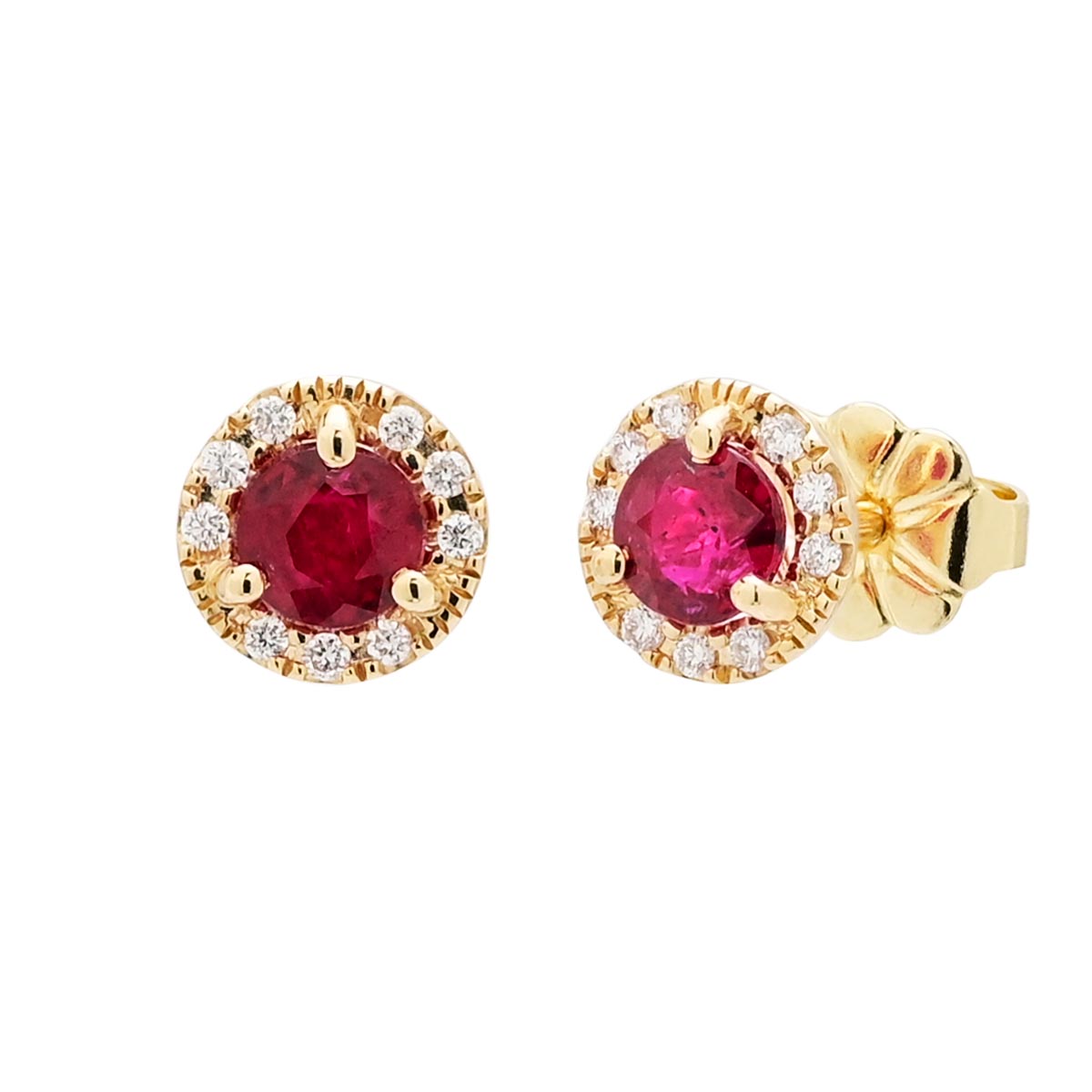 Ruby Stud Earrings in 14kt Yellow Gold with Diamonds (1/20ct tw)