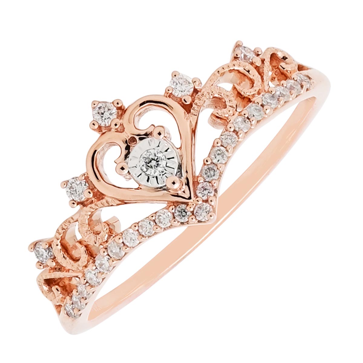 Diamond Heart Crown Promise Ring in 10kt Rose Gold (1/10ct tw)