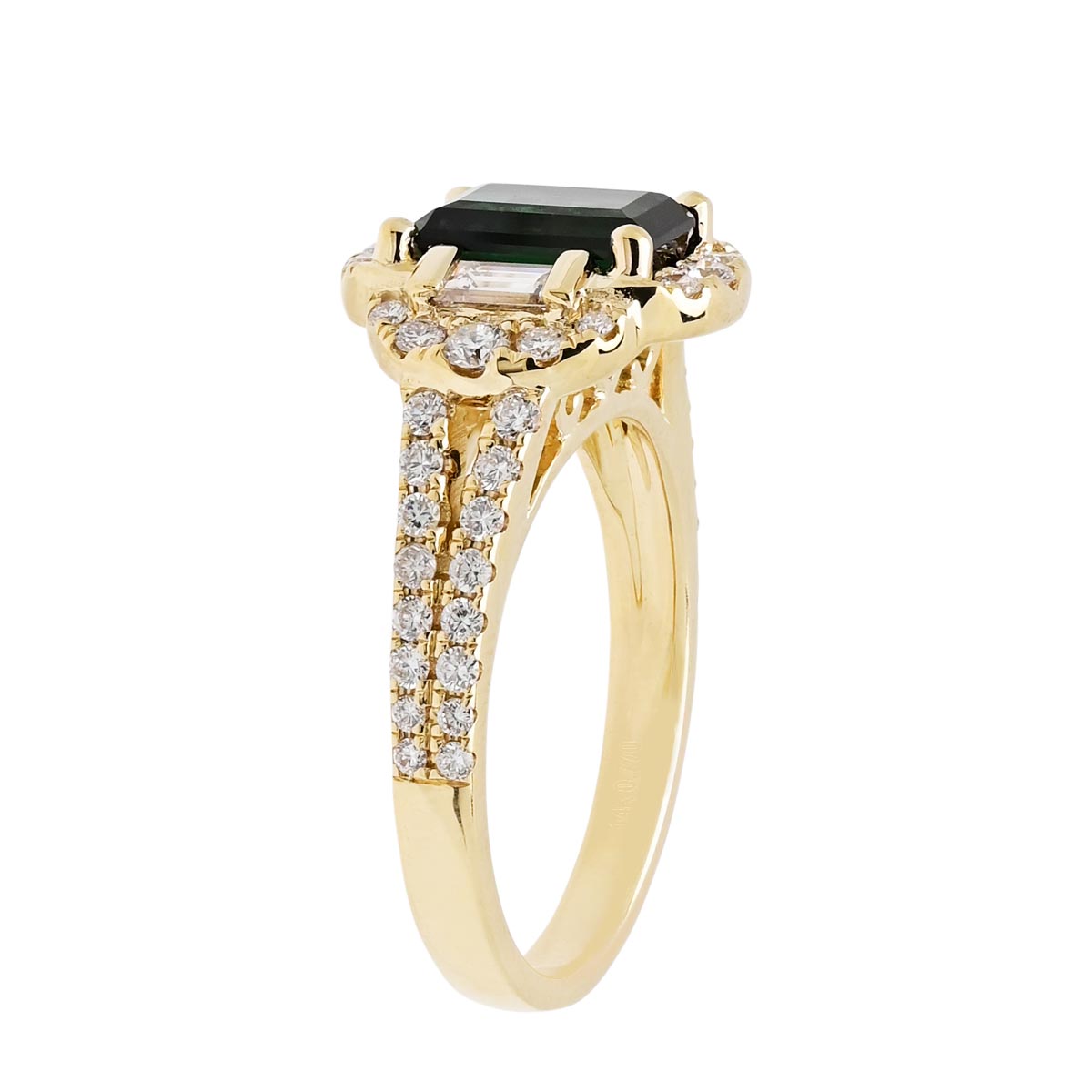 Maine Green Tourmaline Emerald Cut Ring in 14kt Yellow Gold with Diamonds (3/4ct tw)