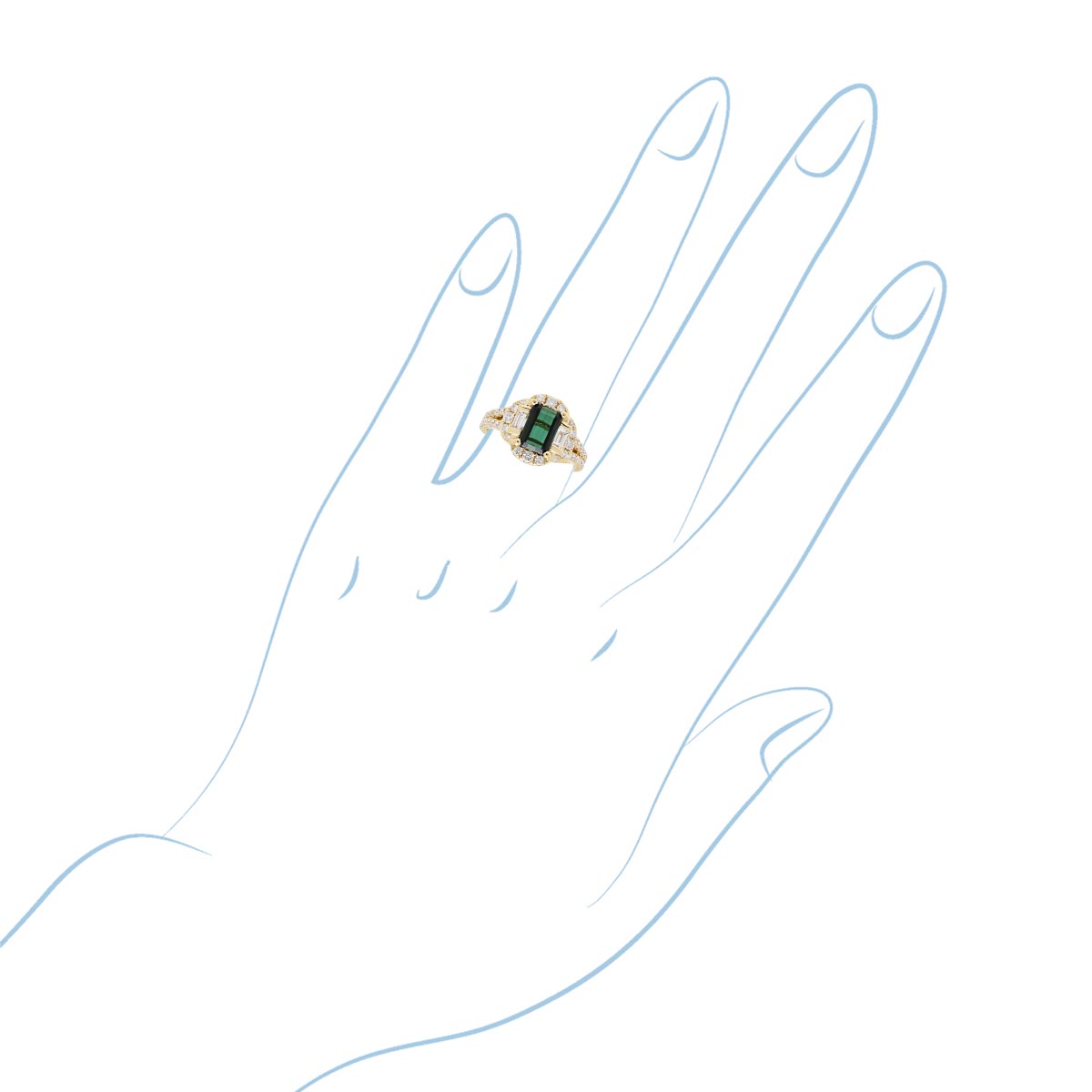 Maine Green Tourmaline Emerald Cut Ring in 14kt Yellow Gold with Diamonds (3/4ct tw)