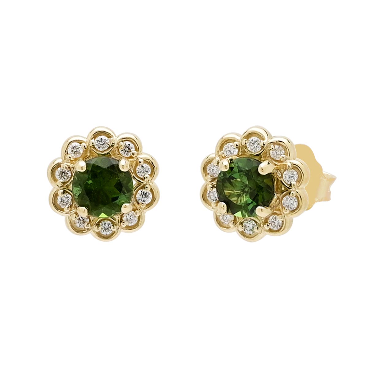 Maine Green Tourmaline Earrings in 14kt Yellow Gold with Diamonds (1/10ct tw)