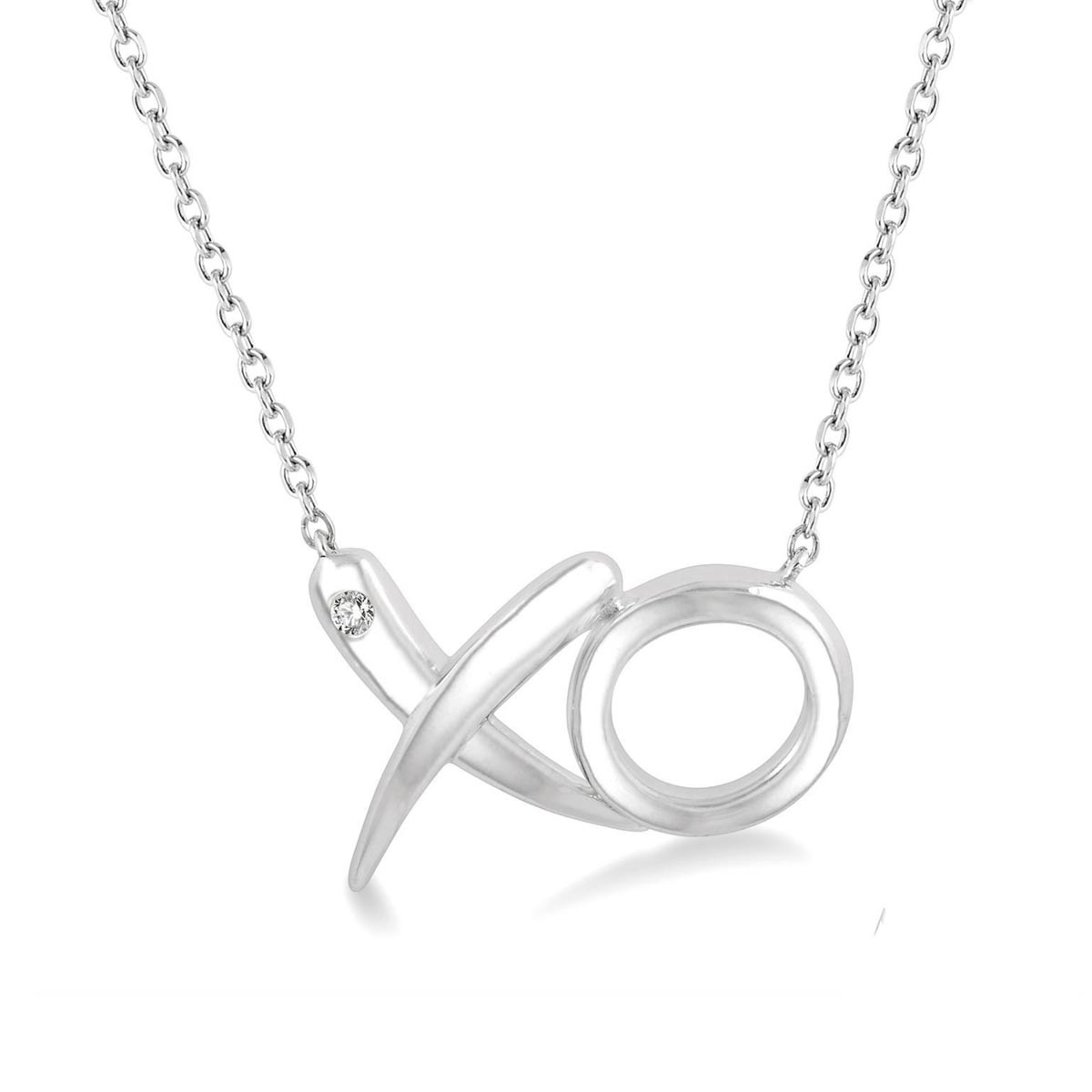 XO Necklace in Sterling Silver with Diamond