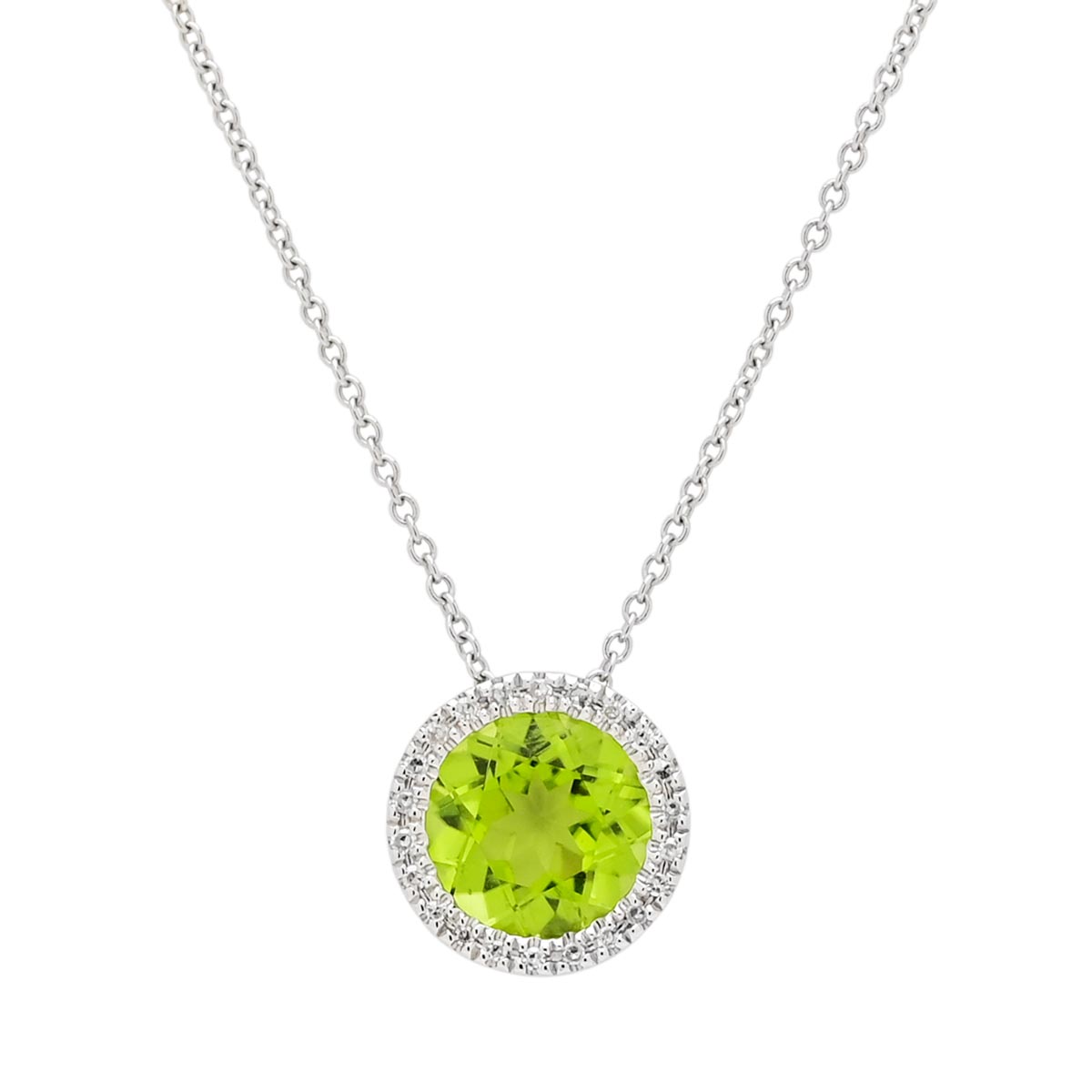 Madison L Peridot Halo Necklace in 14kt White Gold with Diamonds (1/20ct tw)