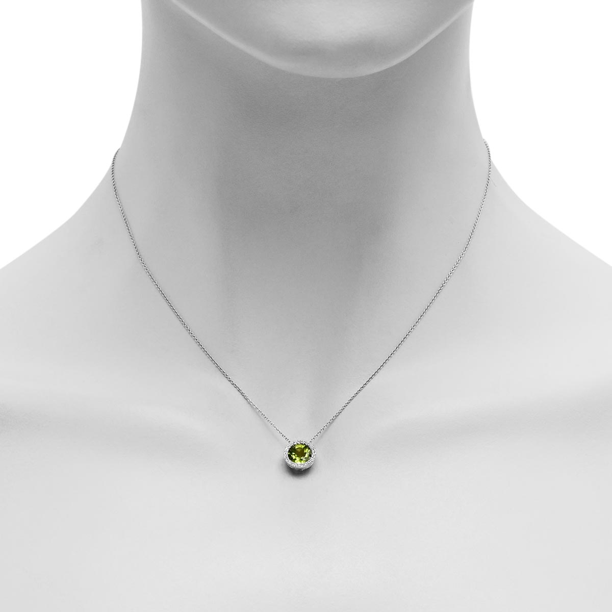 Madison L Peridot Halo Necklace in 14kt White Gold with Diamonds (1/20ct tw)