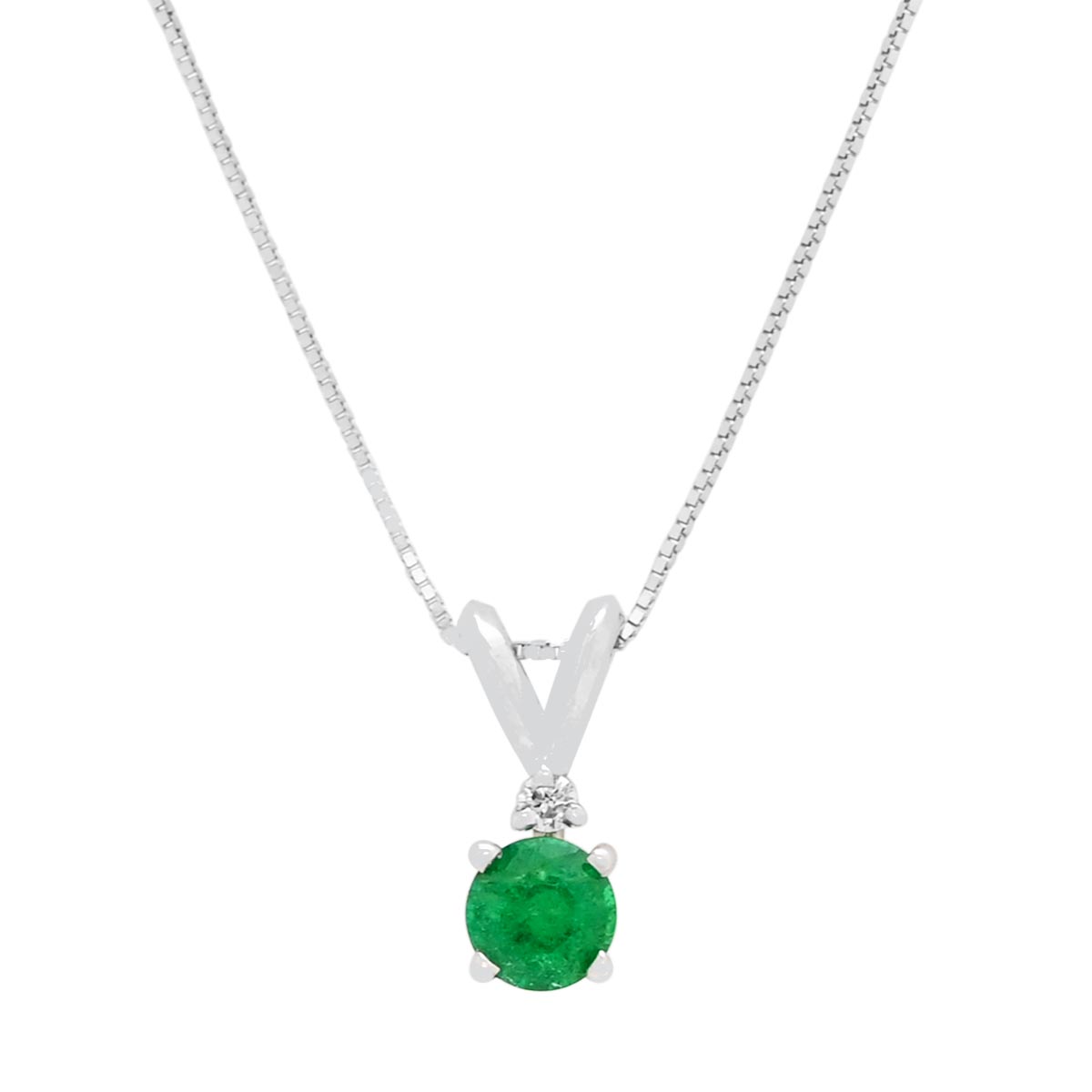 Emerald Necklace in 14kt White Gold with Diamond (.03ct)