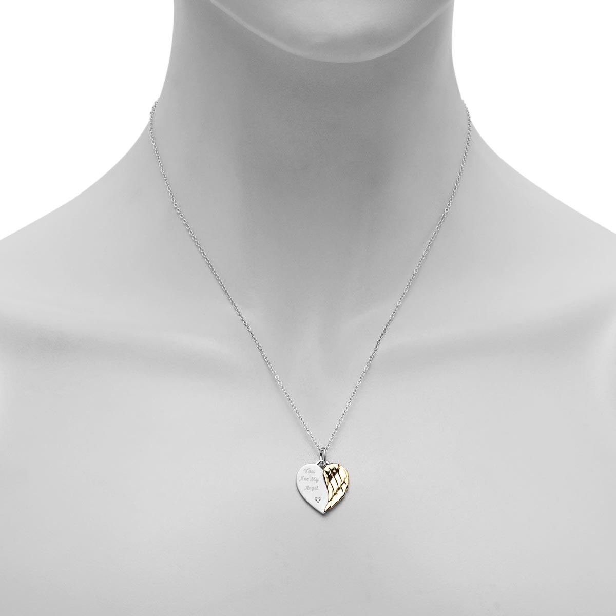 Angel Wing Heart Necklace in Sterling Silver with Gold Plate with Diamond (.01ct)