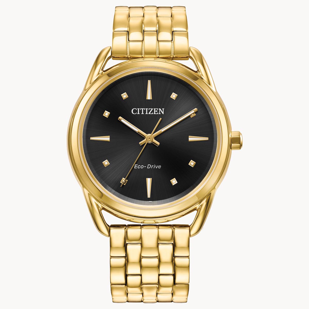 Citizen Dress Classics Womens Watch with Black Dial and Yellow Gold Toned Bracelet (eco drive movement)