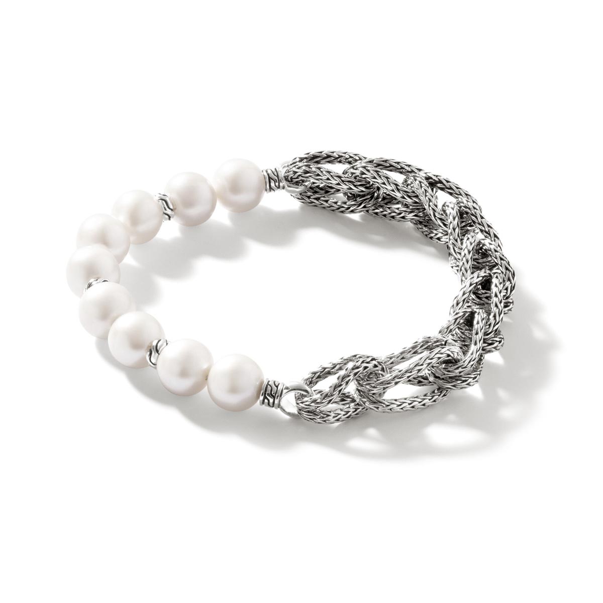 John Hardy Classic Chain Collection Asli Cultured Freshwater Pearl Bracelet in Sterling Silver (9mm pearls)