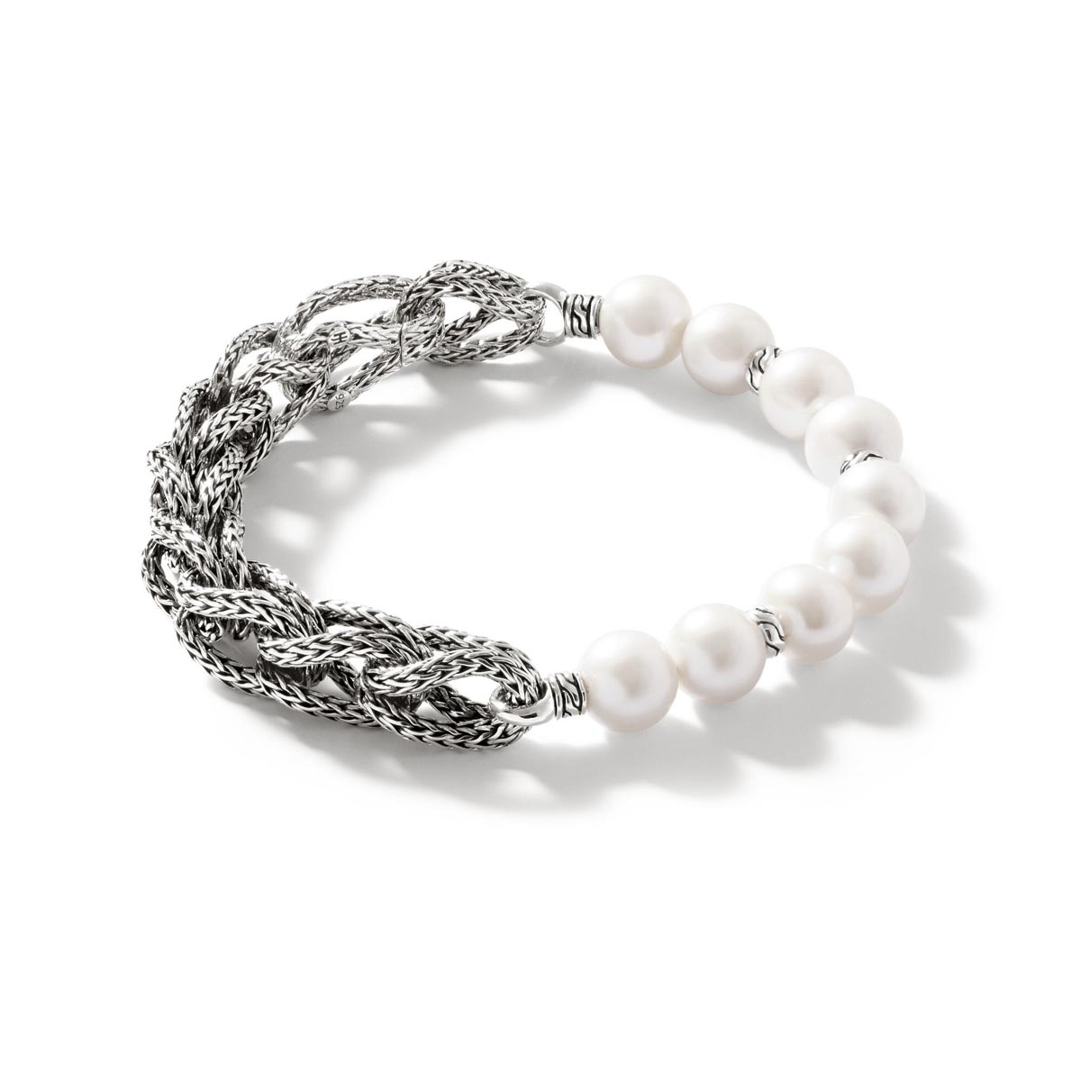 John Hardy Classic Chain Collection Asli Cultured Freshwater Pearl Bracelet in Sterling Silver (9mm pearls)