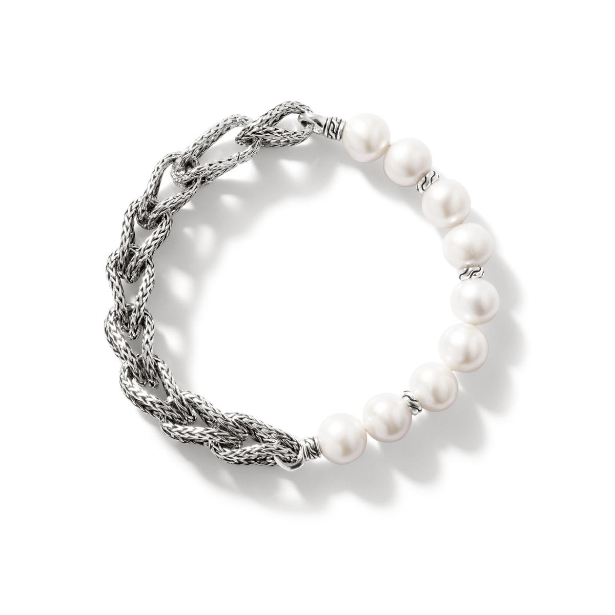 John Hardy Classic Chain Collection Asli Cultured Freshwater Pearl Bracelet in Sterling Silver (9mm pearls)