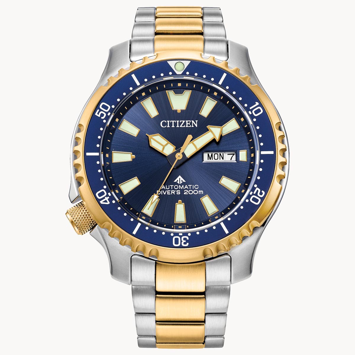 Citizen Promaster Dive Automatic Mens Watch with Blue Dial and Silver and Gold Tone Stainless Steel Bracelet (automatic movement)