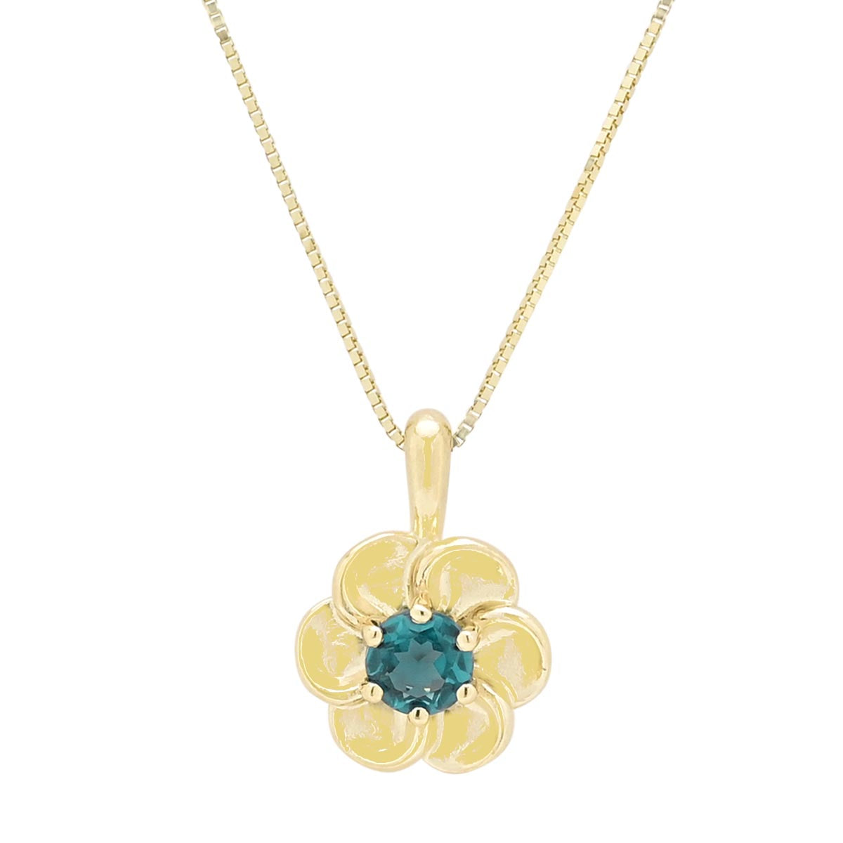 Maine Indicolite Tourmaline Flower Necklace in 14kt Yellow Gold