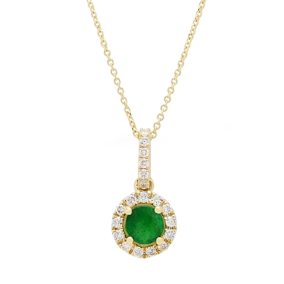 Emerald Halo Necklace in 14kt Yellow Gold with Diamonds (1/7ct tw)