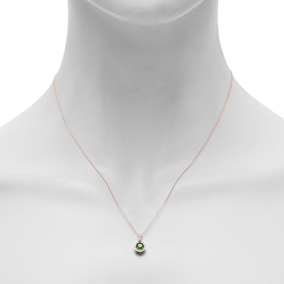 Emerald Halo Necklace in 14kt Yellow Gold with Diamonds (1/7ct tw)