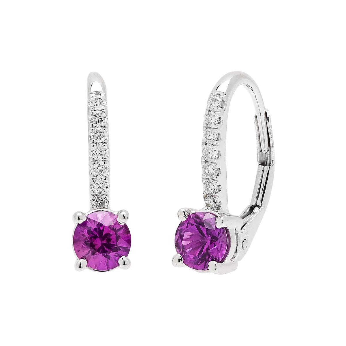 Pink Sapphire Dangle Earrings in 14kt White Gold with Diamonds (1/7ct tw)