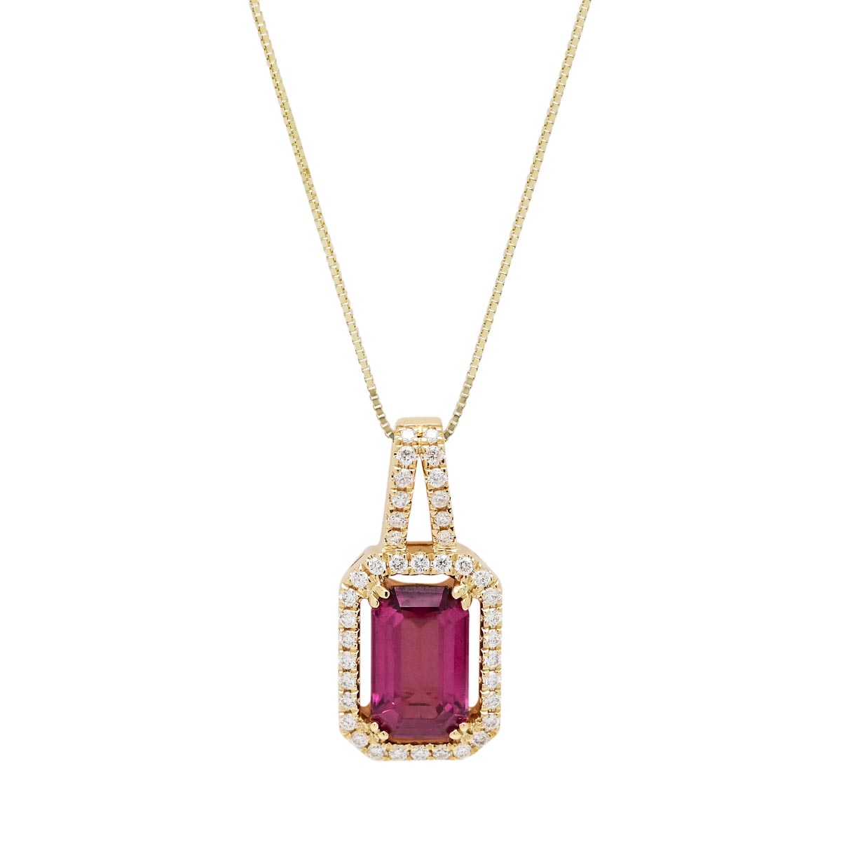 Rhodolite Garnet Necklace in 14kt Yellow Gold with Diamonds (1/5ct tw)