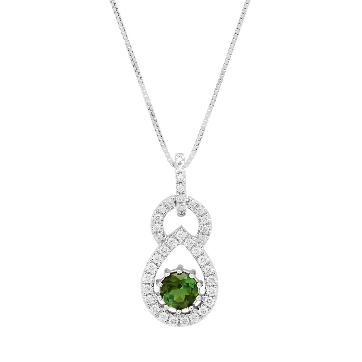 Maine Green Tourmaline and Diamond Necklace in 14kt White Gold (1/7ct tw)