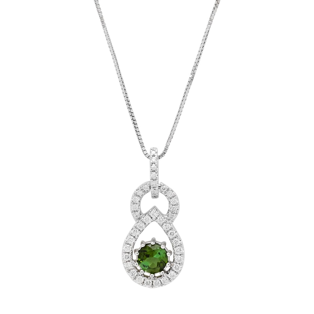 Maine Green Tourmaline and Diamond Necklace in 14kt White Gold (1/7ct tw)