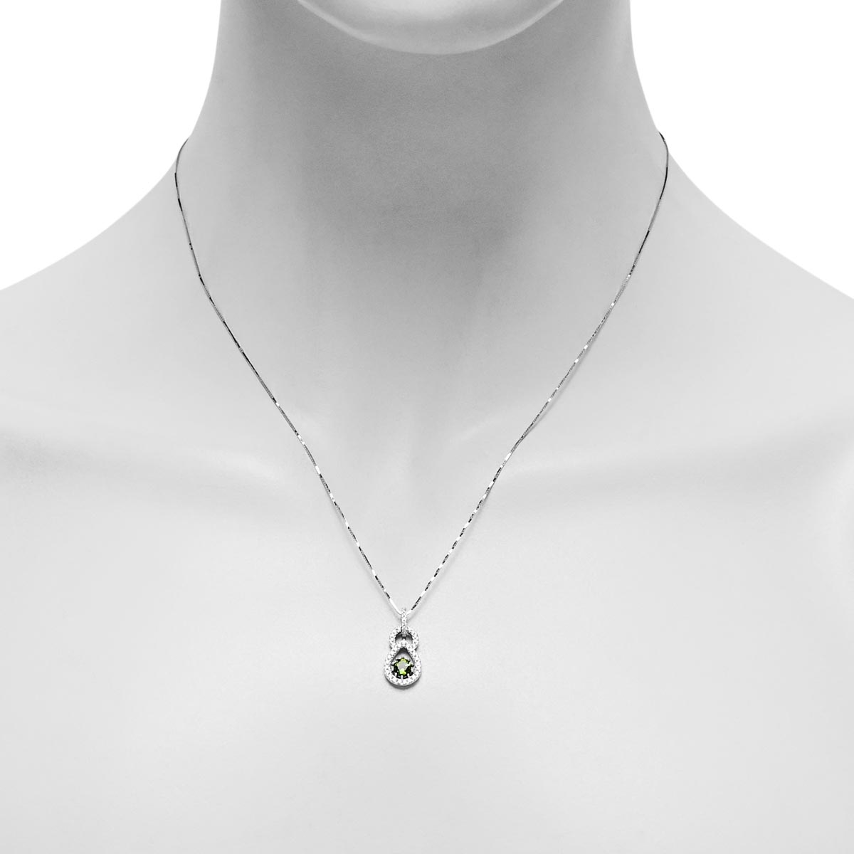 Maine Green Tourmaline and Diamond Necklace in 14kt White Gold (1/7ct tw)