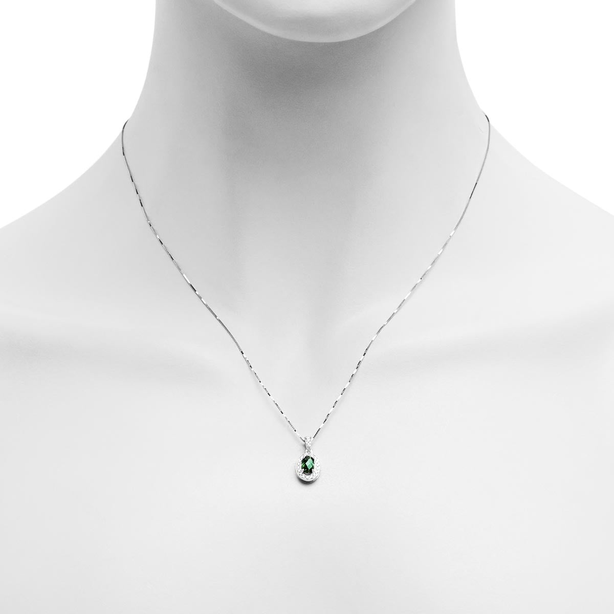 Maine Bicolor Tourmaline Oval Halo Necklace in 14kt White Gold with Diamonds (1/10ct tw)