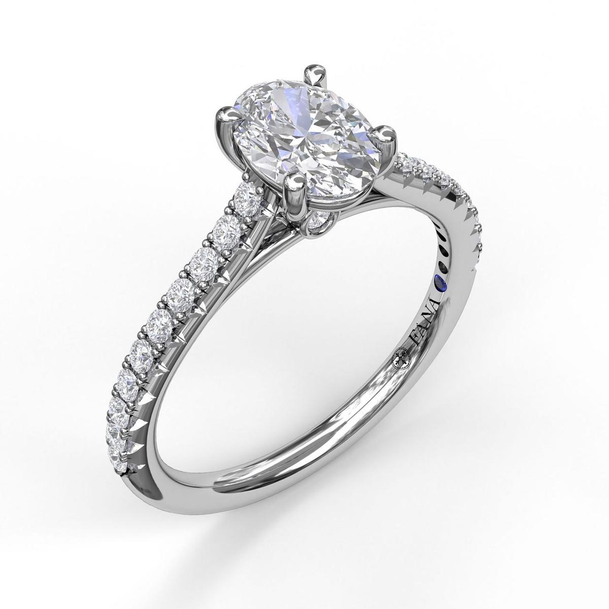 Fana Classic Oval Diamond Engagement Ring Setting with Side Detail in 14kt White Gold (1/3ct tw)