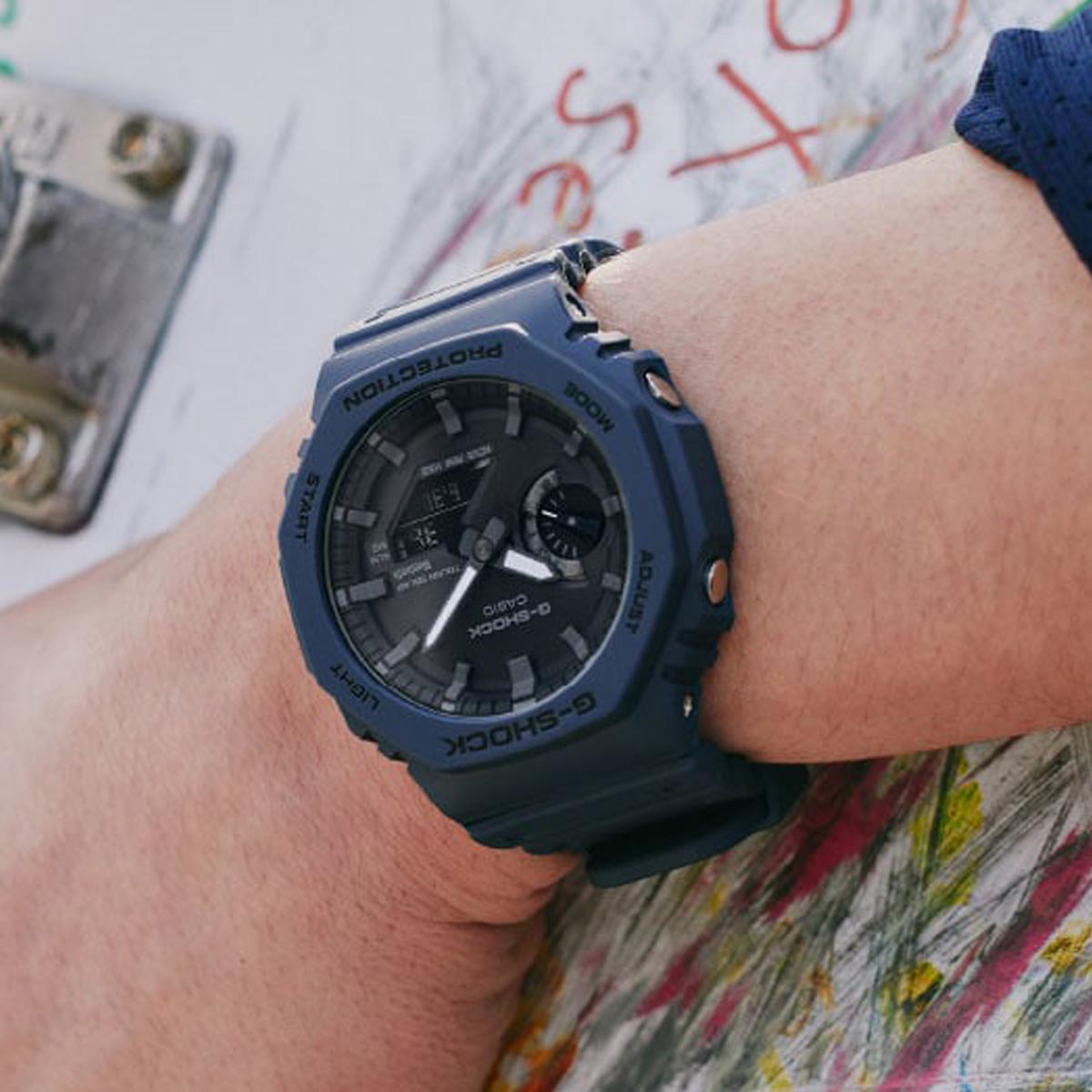 G Shock Mens Watch with Black Dial and Navy Blue Resin Band solar