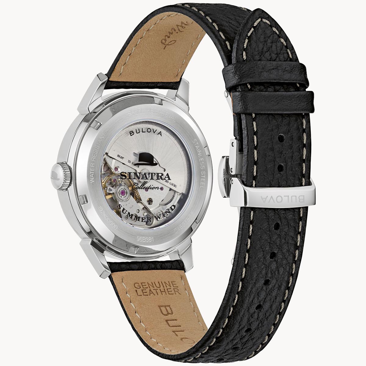 Bulova Frank Sinatra Summer Wind Watch with Black Dial and Black Leather Strap (quartz movement)