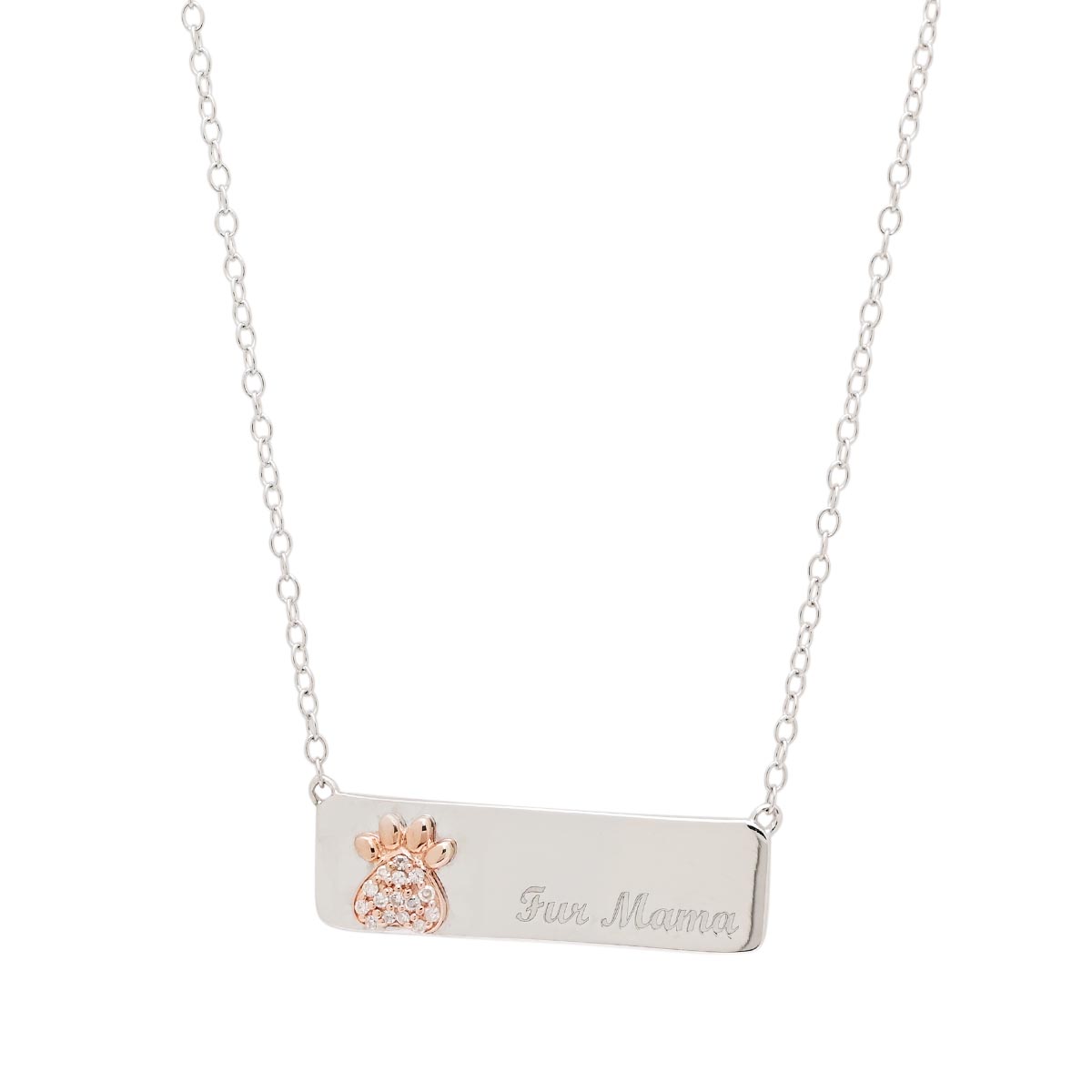 Diamond Fur Mama Bar Necklace in Sterling Silver and Rose Gold Plate (1/20ct tw)