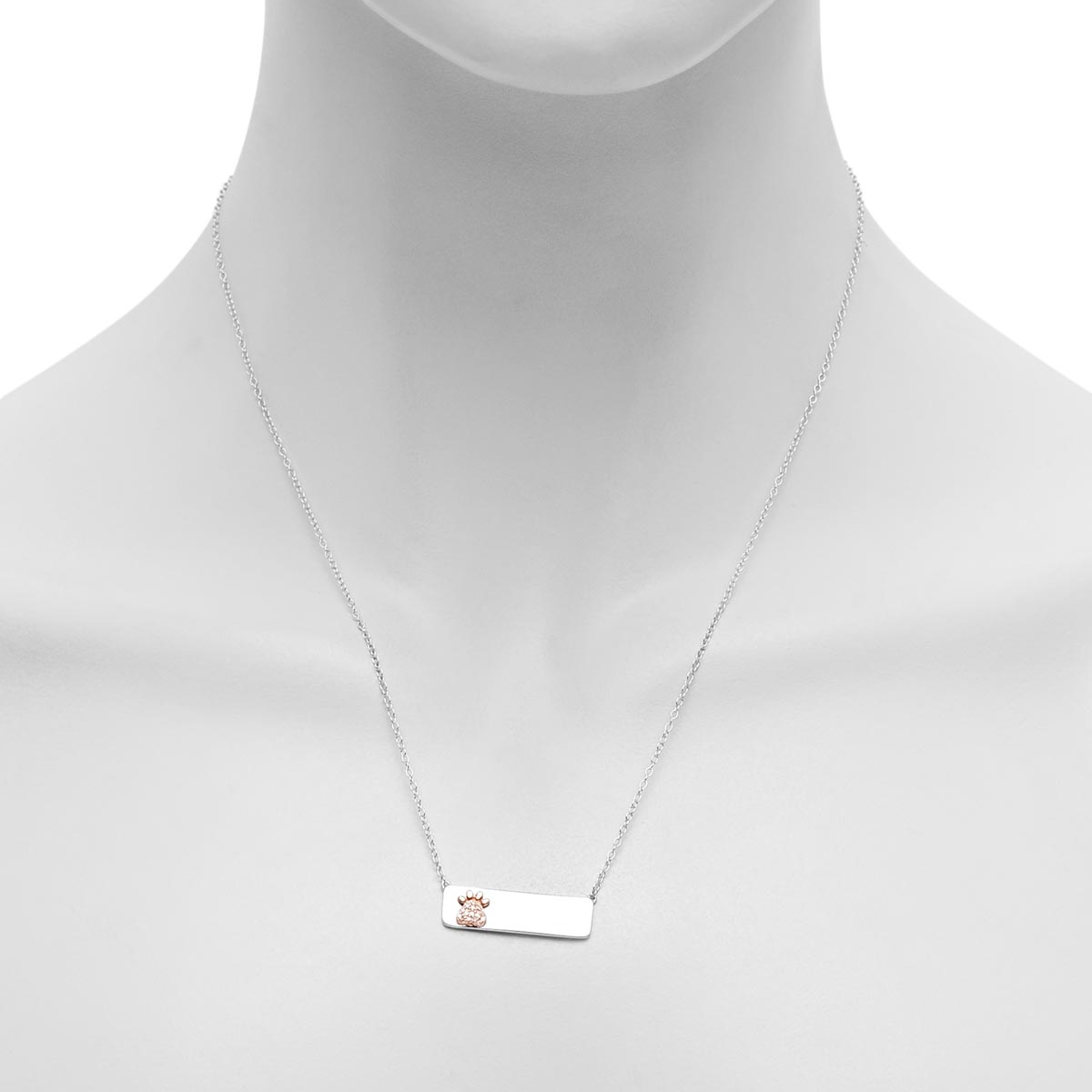 Diamond Fur Mama Bar Necklace in Sterling Silver and Rose Gold Plate (1/20ct tw)