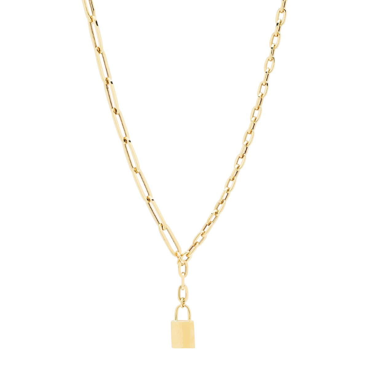 Paperclip Lock Necklace in 14kt Yellow Gold