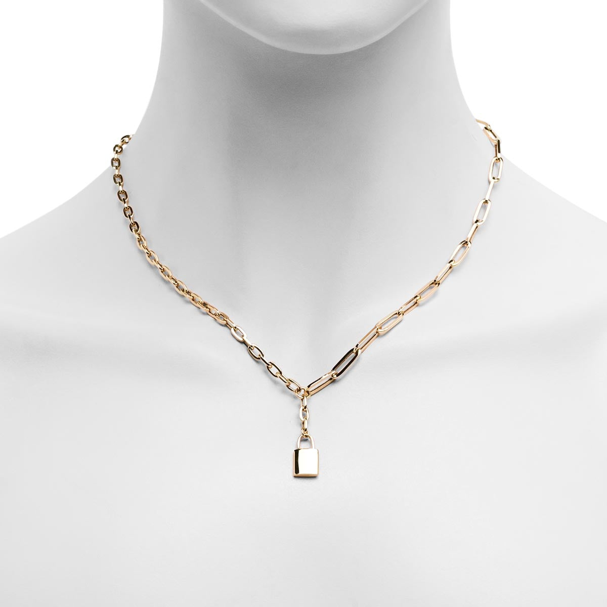 Paperclip Lock Necklace in 14kt Yellow Gold