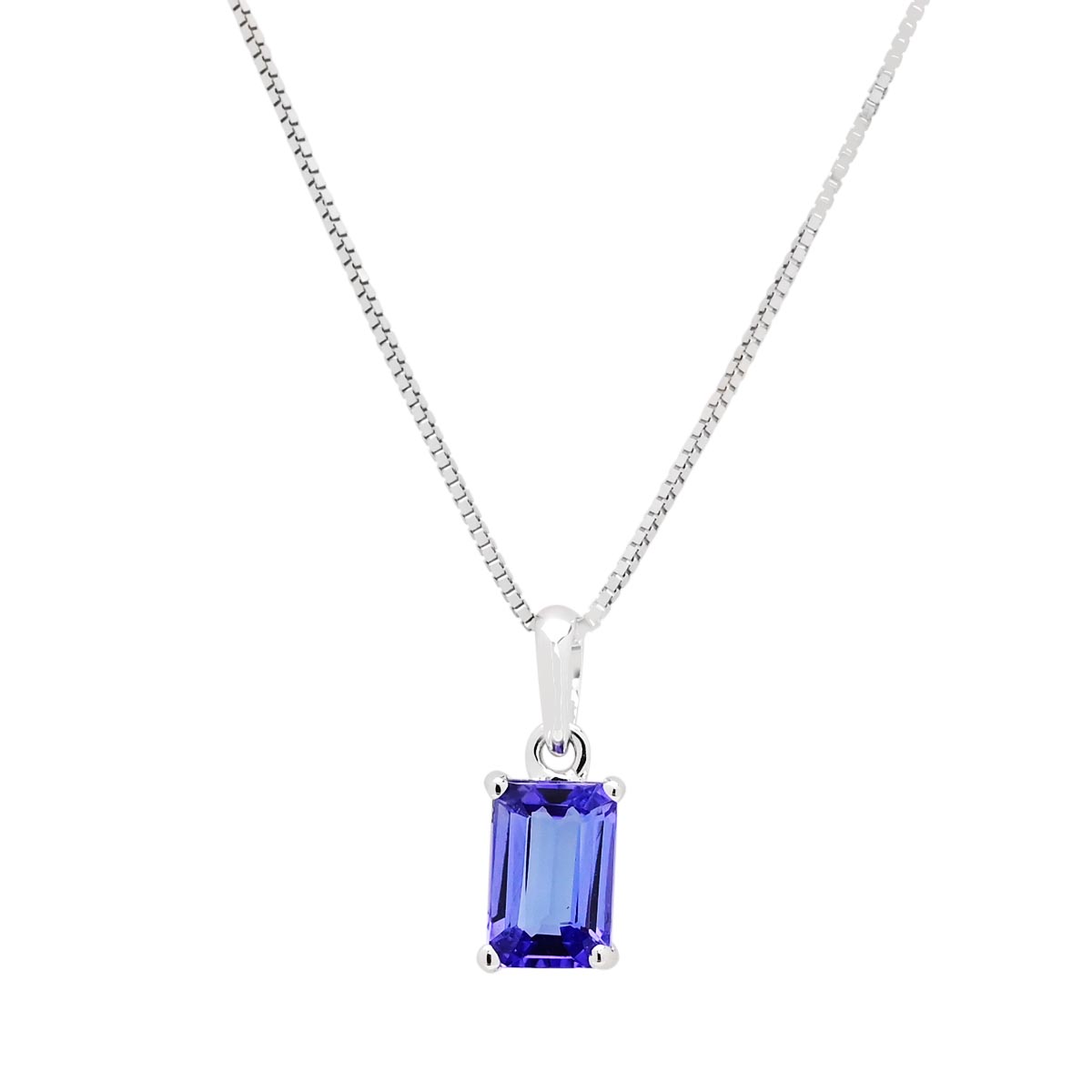 Emerald Cut Tanzanite Necklace in 14kt White Gold