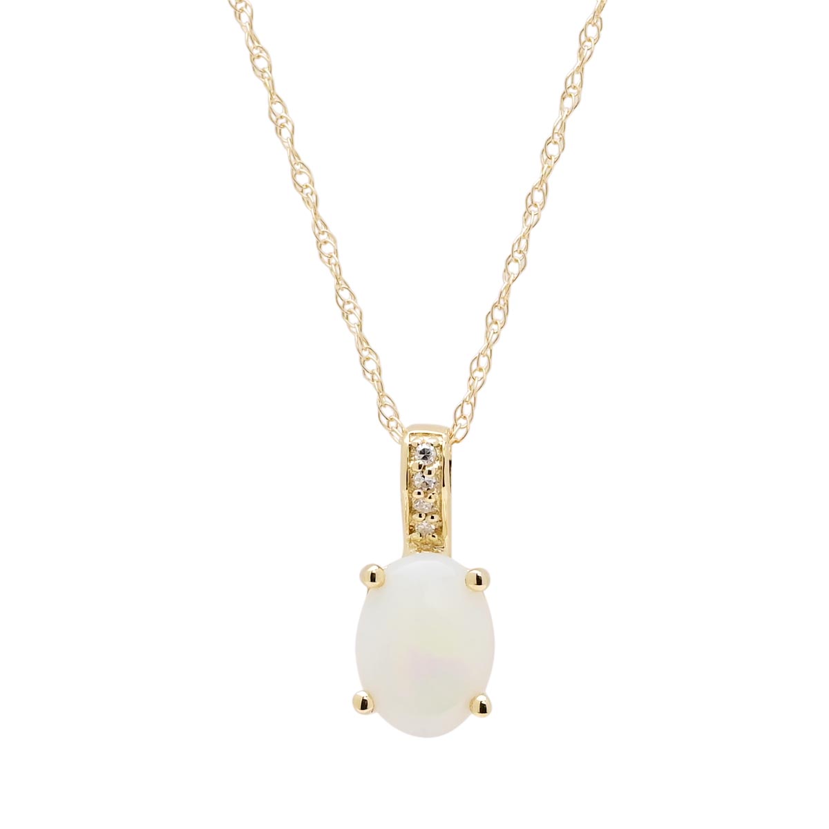 Oval Australian Opal Necklace in 14kt Yellow Gold with Diamonds (.02ct tw)