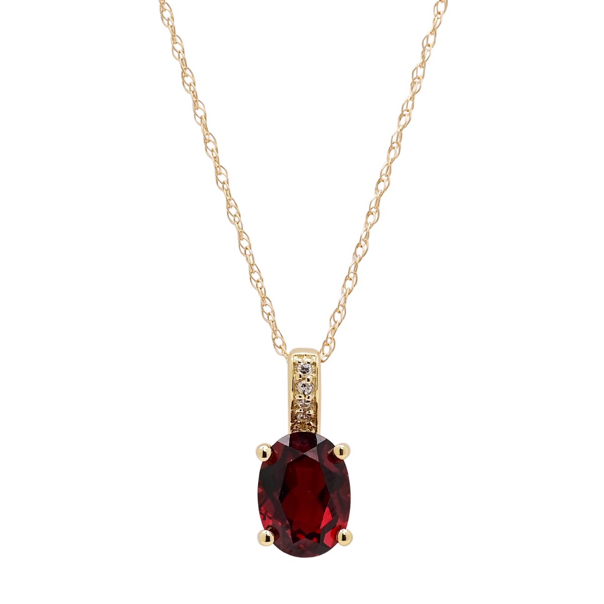 Oval Garnet Necklace in 14kt Yellow Gold with Diamonds (.02ct tw)