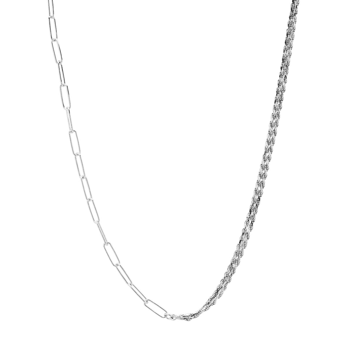 Paperclip and Rope Necklace in Sterling Silver