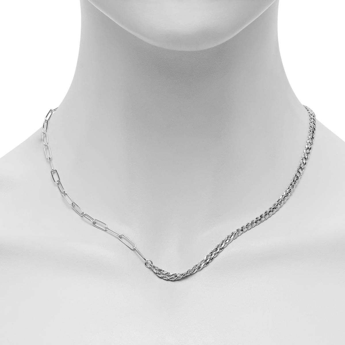 Paperclip and Rope Necklace in Sterling Silver