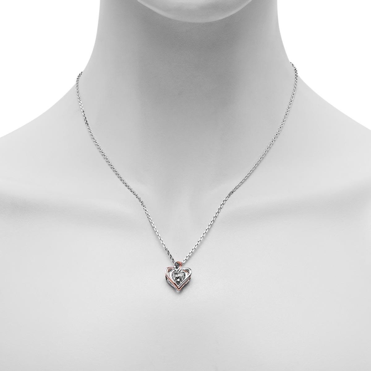 Cubic Zirconia Heart Necklace in Sterling Silver and Rose Gold Plate