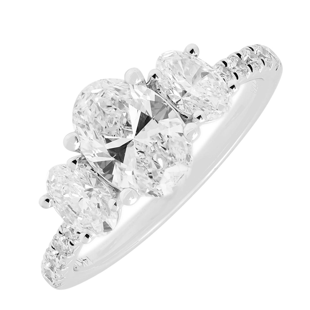 Lab Grown Oval Diamond Three Stone Engagement Ring in 14kt White Gold (1 3/4ct tw)