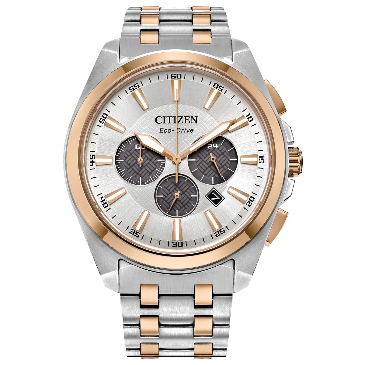 Citizen Peyten Mens Watch with White Dial and White and Yellow Stainless Steel Bracelet (eco drive movement)