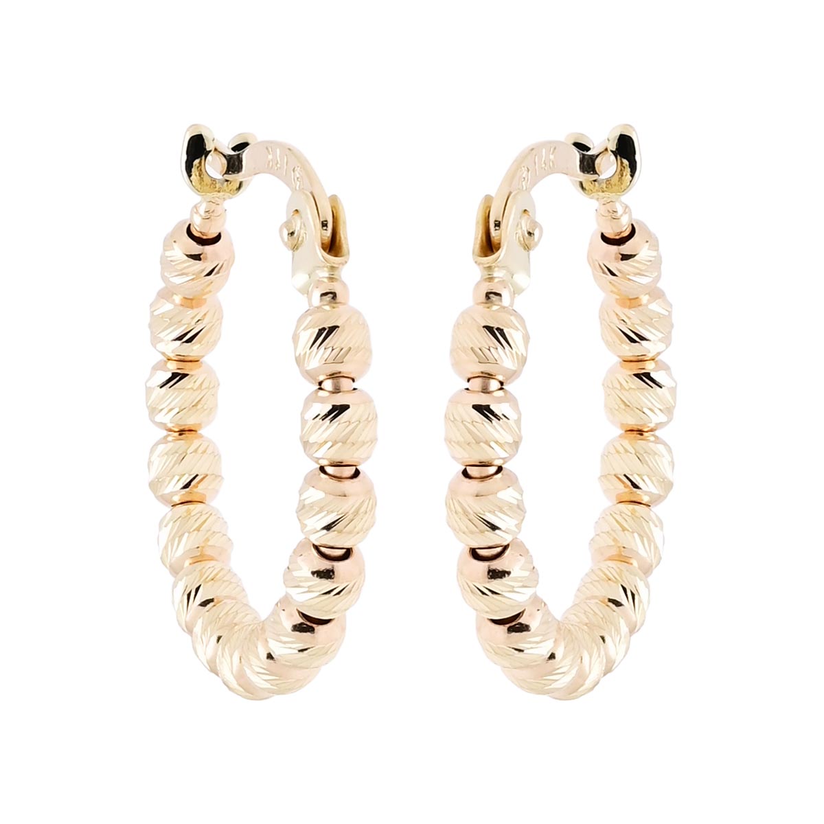 Diamond Cut Bead Hoop Earrings in 14kt Yellow Gold