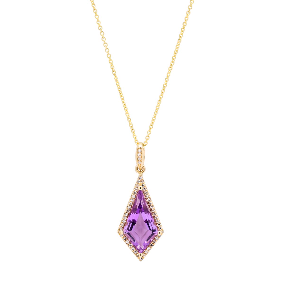 Madison L Kite Shape Amethyst Necklace in 14kt Yellow Gold with Diamonds (1/10ct tw)