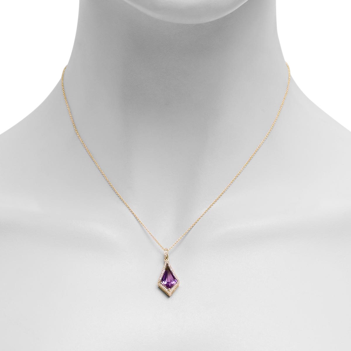 Madison L Kite Shape Amethyst Necklace in 14kt Yellow Gold with Diamonds (1/10ct tw)