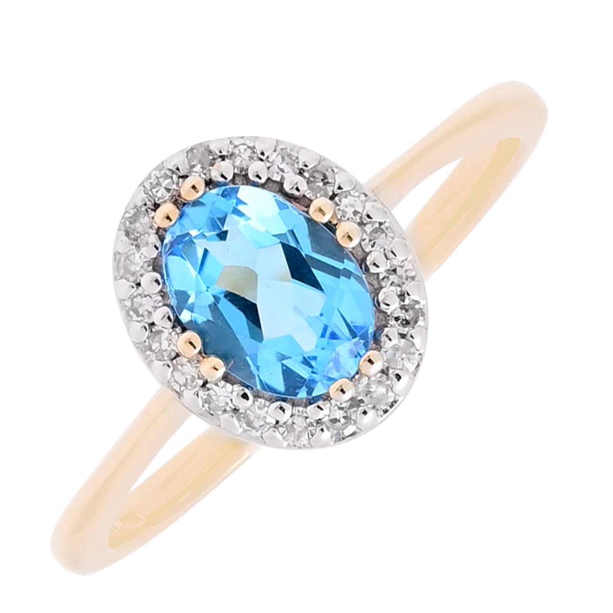 Oval Blue Topaz Ring in 14kt Yellow Gold with Diamonds (1/10ct tw)