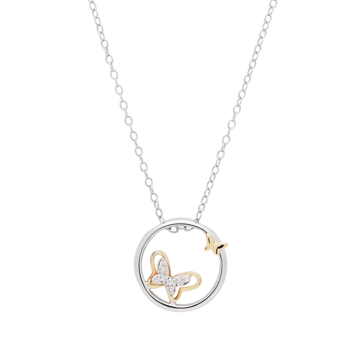 Diamond Butterfly Necklace in Sterling and 10kt Yellow Gold (1/20ct tw)