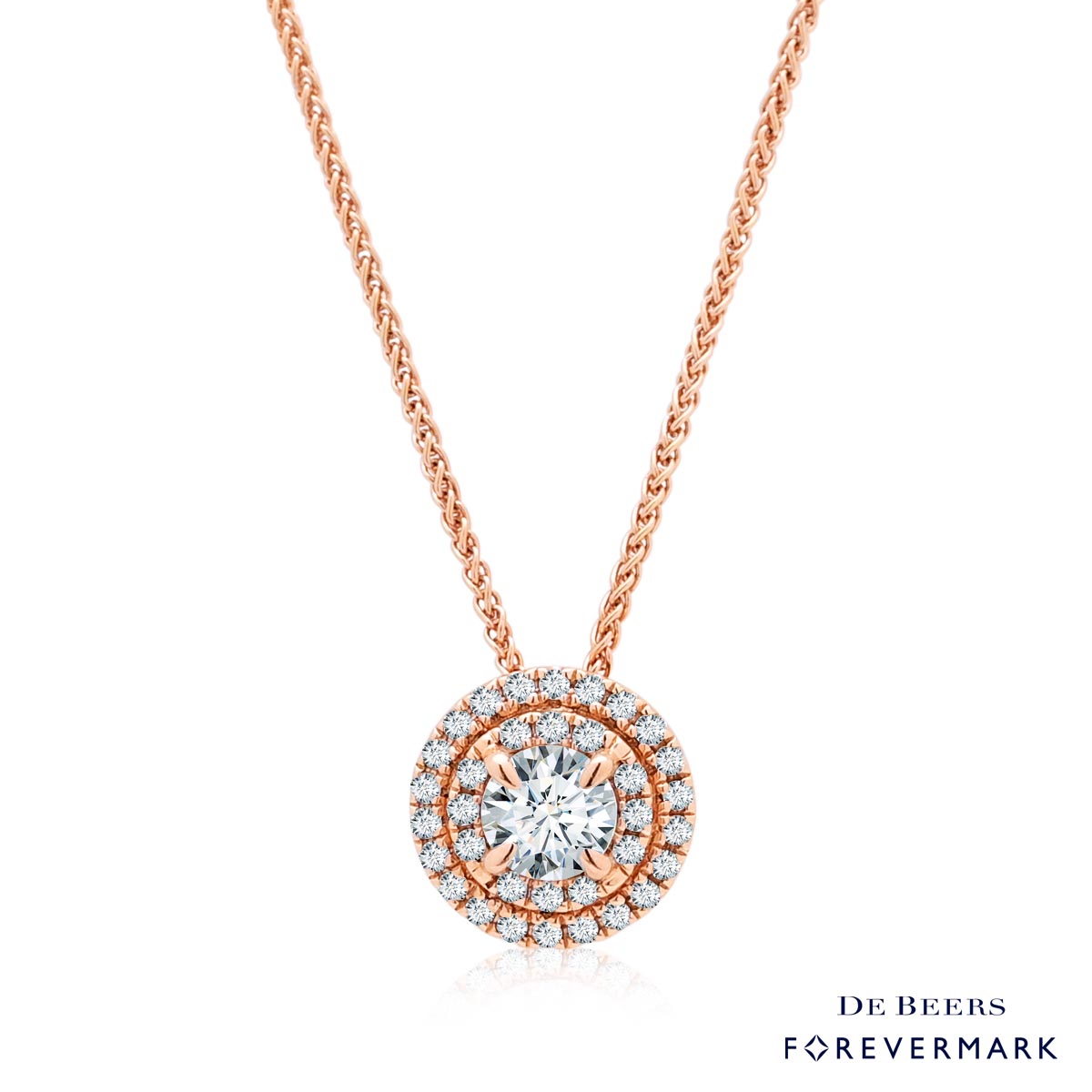 De Beers Forevermark Center of My Universe Diamond Halo Necklace in 18kt Rose Gold (1/4ct tw)