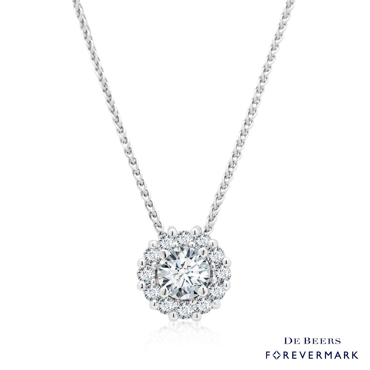 De Beers Forevermark Center of My Universe Diamond Halo  Necklace in 18kt White Gold (3/8ct tw)