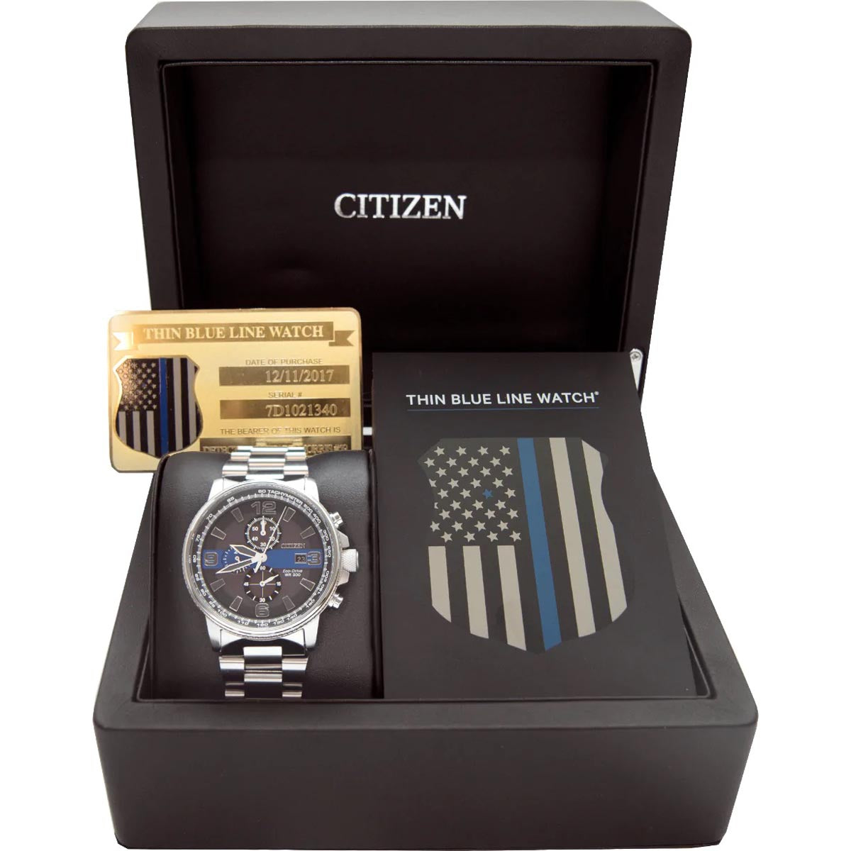 Citizen First Responder Chronograph Mens Watch with Black and Blue Dial and Stainless Steel Bracelet (eco-drive movement)