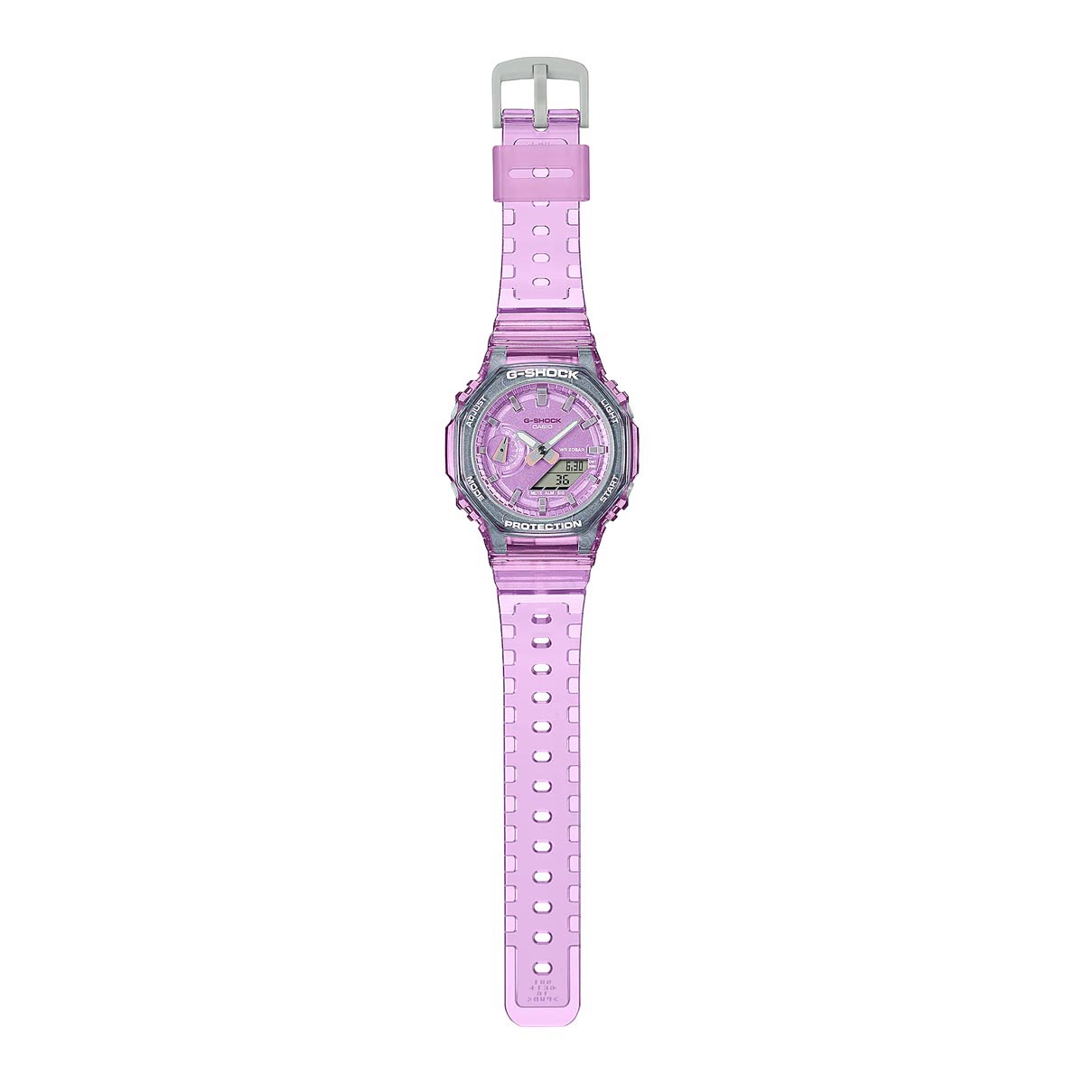 G Shock Womens Watch with Pink Dial and Transparent Pink Resin Strap (quartz movement)