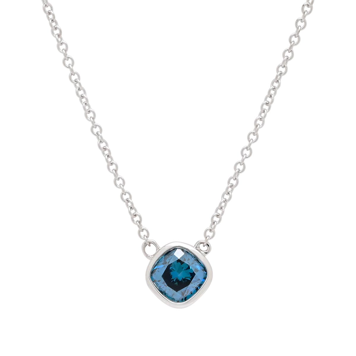 Cushion Cut Blue Diamond Bezel Necklace in 14kt White Gold (5/8ct tw)